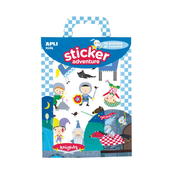 Apli Juego de Pegatinas de Papel Tematica Caballeros - 2 Escenarios 45x20cm - 2 Hojas de Gomets Removibles - Cajita con Asa - I