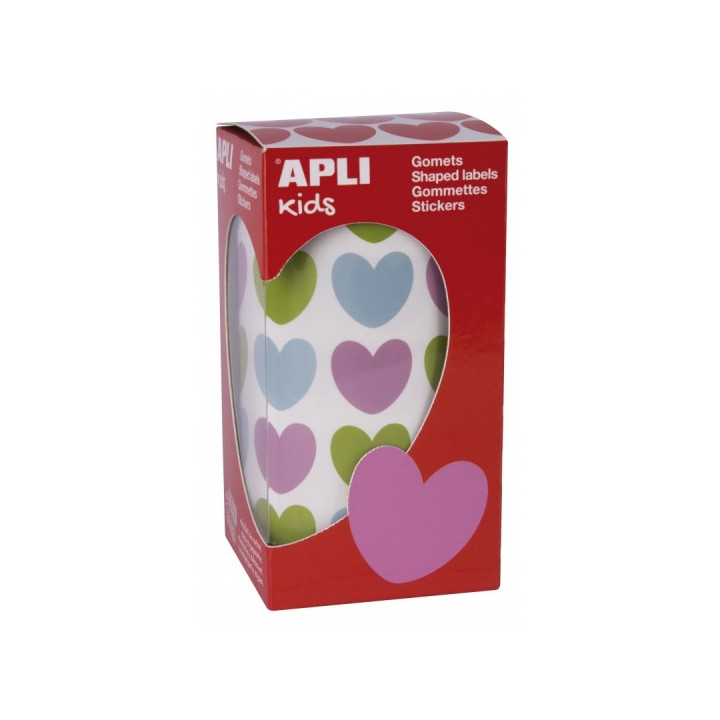 Apli Rollo de Gomets en Forma de Corazon - Adhesivo Permanente - 900 Gomets - Color Azul Claro