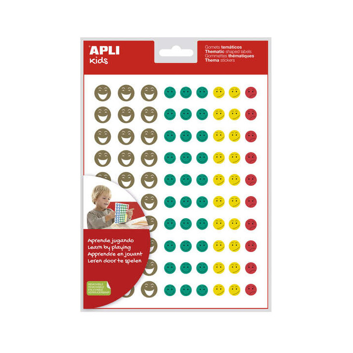 Apli Gomets Cara Feliz Mini - 180 Gomets por Bolsa - 4 Estilos de Cara Diferentes - Adhesivo Removible - Motivan y Premian - En