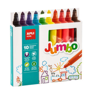 Apli Kids Rotuladores Jumbo Triangulares - Ø 16.7x140 mm - Punta Maxi Bloqueada de Ø 9.6 mm - Colores Surtidos - Lavables y N