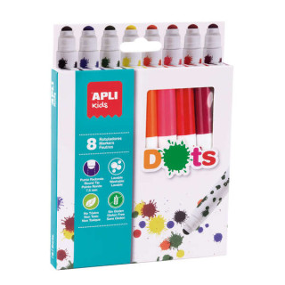 Apli Kids Dots Pack de 8 Rotuladores Punta Redonda Bloqueada de Ø 7.5mm - Facilmente Lavables - Capuchon Anti Asfixia- Colores