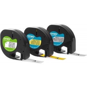 Dymo letratag s0721800 pack de 3 cintas de etiquetas originales para rotuladora - texto negro sobre fondo blanco