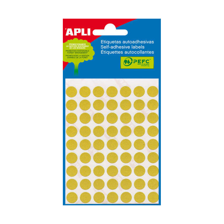 Apli Minibolsa de 315 Etiquetas Redondas Ø 10mm - 5 Hojas por 63 Etiquetas - Adhesivo Permanente - Aptas para Escritura con La