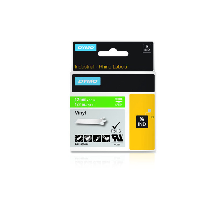 DYMO RHINO Cinta ID1-12 Blanco/verde vinilo