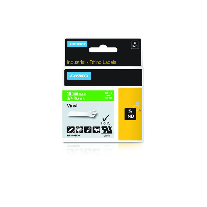 DYMO RHINO Cinta ID1-19 Blanco/verde vinilo