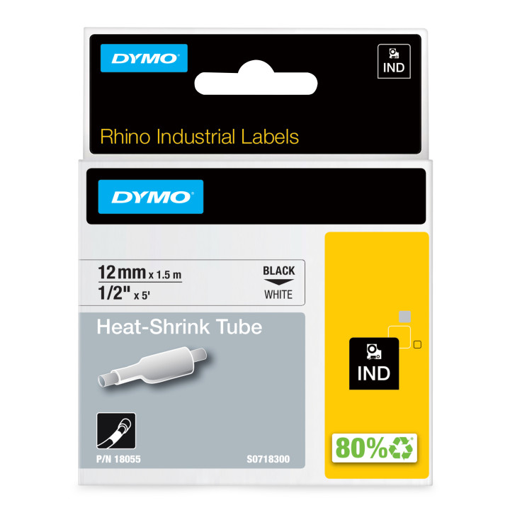 DYMO RHINO Cinta ID1-12 Negro/blanco tubo termorretractil