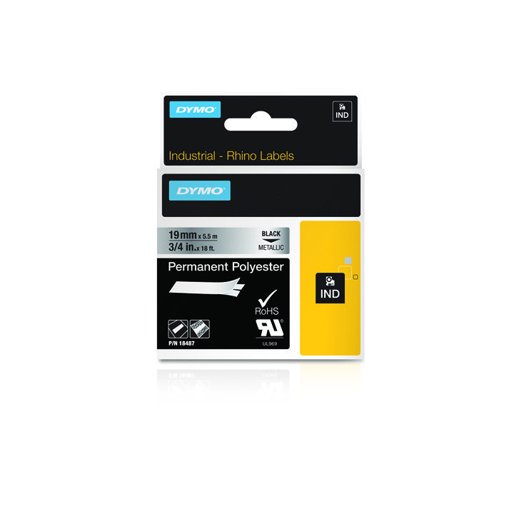 DYMO RHINO Cinta ID1-19 Negro/plata polyester