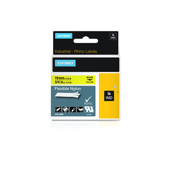 DYMO RHINO Cinta ID1-19 Negro/amarillo nylon