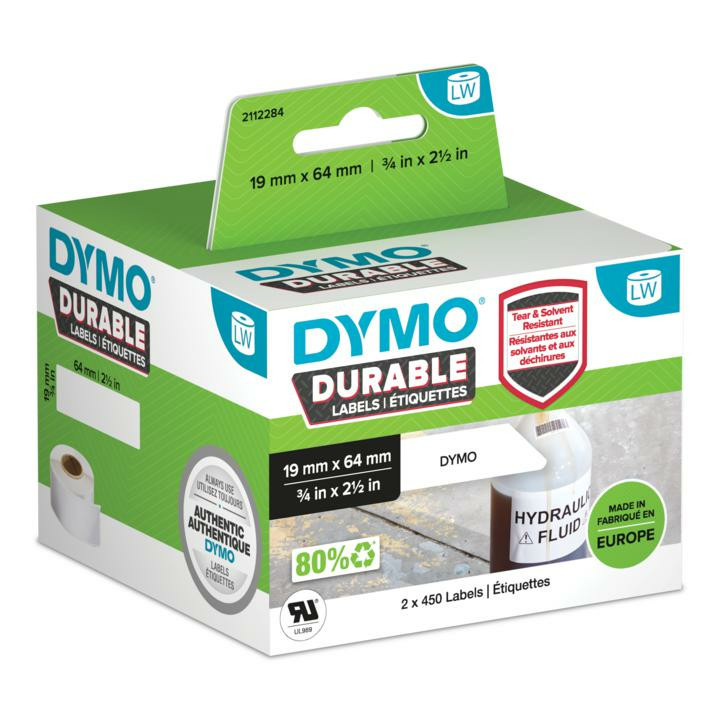 DYMO Etiqueta LW DURABLE 3/4" X 2-1/2" (19MM X 64MM) Papel blanco