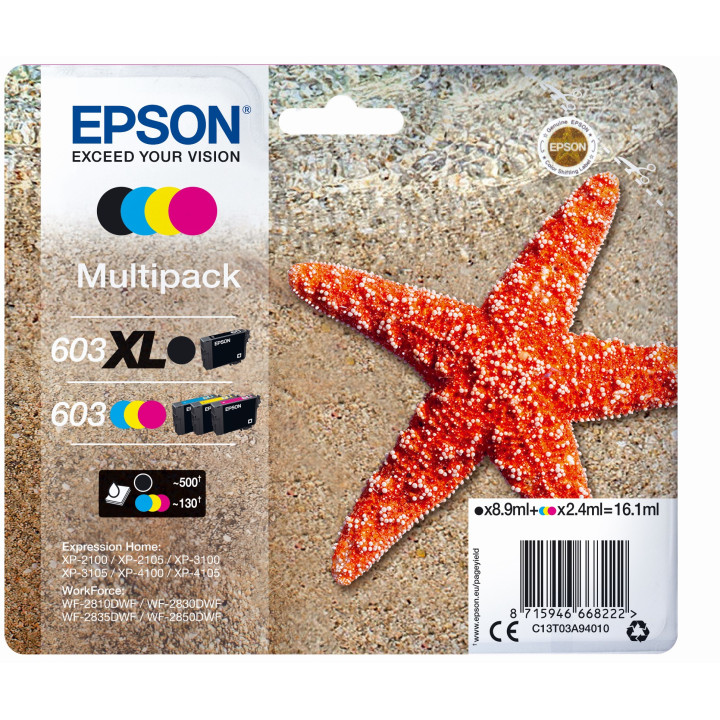 EPSON tinta MultiPack Std/XL Estrella de mar 4 tintas 603 XL negro/Std. CMY RF / AM Multi