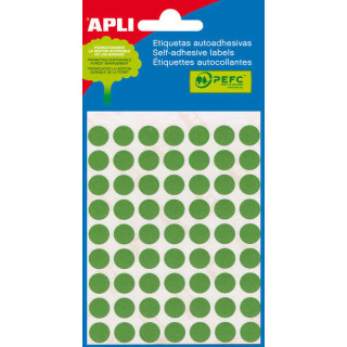 Apli Minibolsa de 315 Etiquetas Redondas Ø 10mm - 5 Hojas por 63 Etiquetas - Adhesivo Permanente - Color Verde