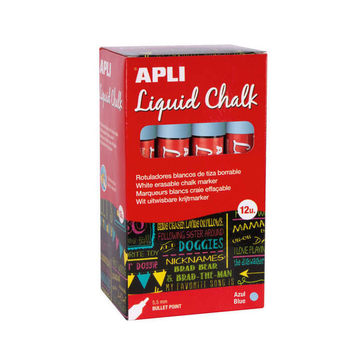 Apli Rotulador de Tiza Liquida Azul - Punta Redonda - Ideal para Pizarras