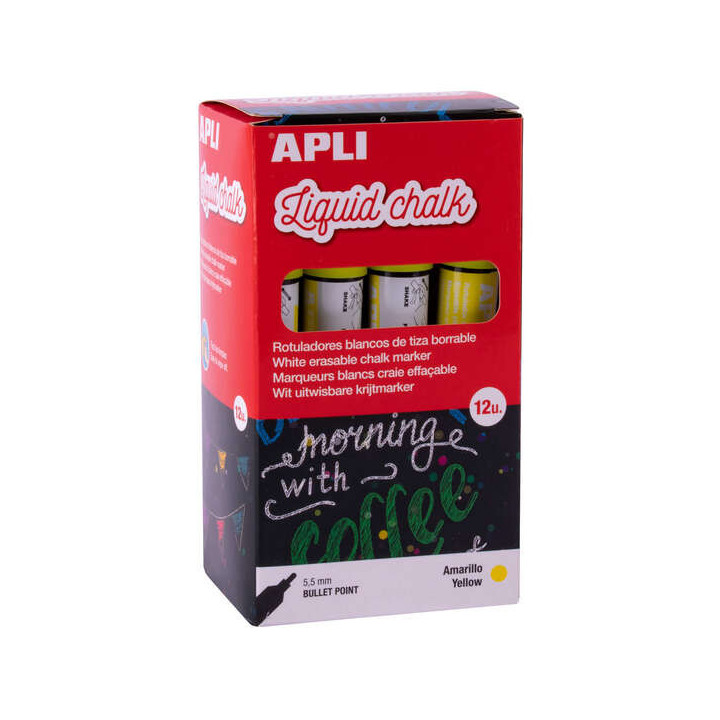 Apli Rotulador de Tiza Liquida Amarillo - Punta Redonda - Ideal para Pizarras