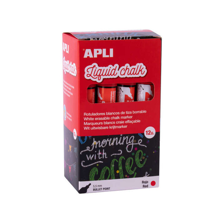 Apli Rotulador de Tiza Liquida Rojo - Punta Redonda - Ideal para Pizarras