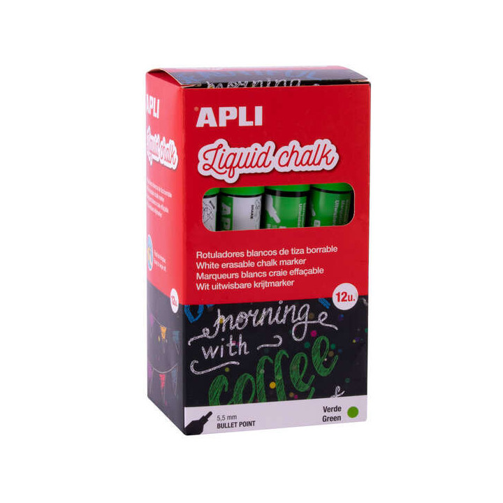 Apli Rotulador de Tiza Liquida Verde - Punta Redonda - Ideal para Pizarras