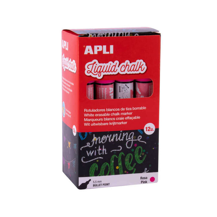 Apli Rotulador de Tiza Liquida Rosa - Punta Redonda - Ideal para Pizarras