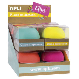 Apli Fluor Collection Expositor de Clips - Ø 70x60 mm - 8 Dispensadores en 4 Colores - Tapa Magnetica "Soft Touch" - Incluye 5