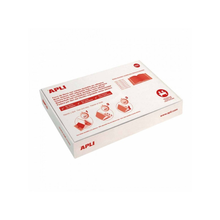 Apli Caja de 100 Forros para Libros 295mm PVC 130 micras - Solapa Autoajustable - Facil Forrado en 3 Pasos - Transparente