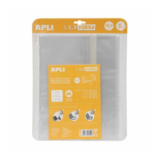 Apli Pack de 5 Forros para Libros 285mm de Polipropileno 75 micras - Solapa Autoajustable - Facil Forrado en 3 Pasos - Sin Nece