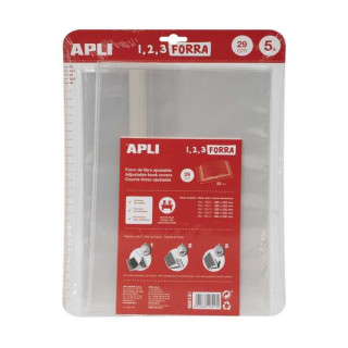 Apli Pack de 5 Forros para Libros 290mm de Polipropileno 75 micras - Solapa Autoajustable - Facil Forrado en 3 Pasos - Sin Nece