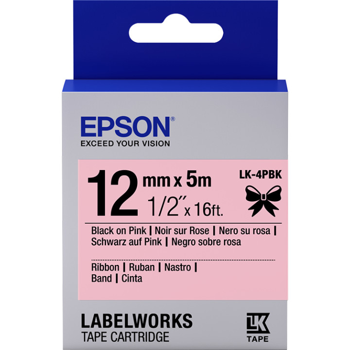 EPSON Cartucho de etiquetas de cinta satinada LK-4PBK negro/rosa de 12 mm (5 m)