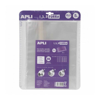 Apli Pack de 5 Forros para Libros 295mm de Polipropileno 75 micras - Solapa Autoajustable - Facil Forrado en 3 Pasos - Sin Nece