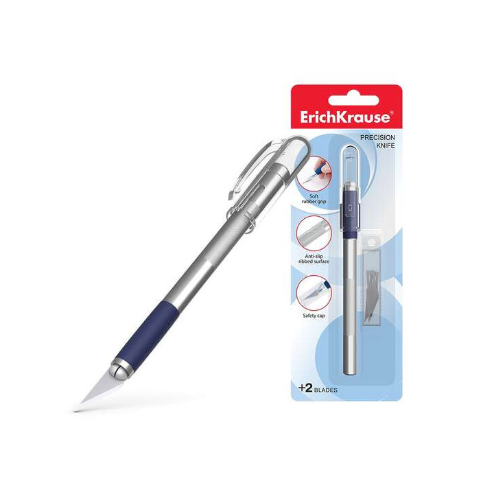 Erichkrause Cuchilla de Precision para Cortes de Papel - Cuerpo Metalico con Agarre de Goma - Cuchilla Segmentada de Acero - Re