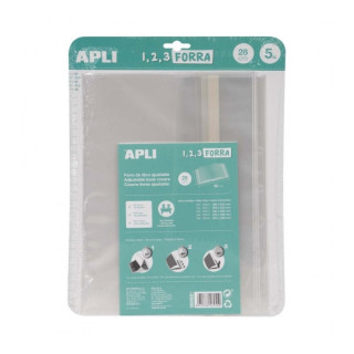 Apli Pack de 5 Forros para Libros 280mm de Polipropileno 75 micras - Solapa Autoajustable - Facil Forrado en 3 Pasos - Sin Nece