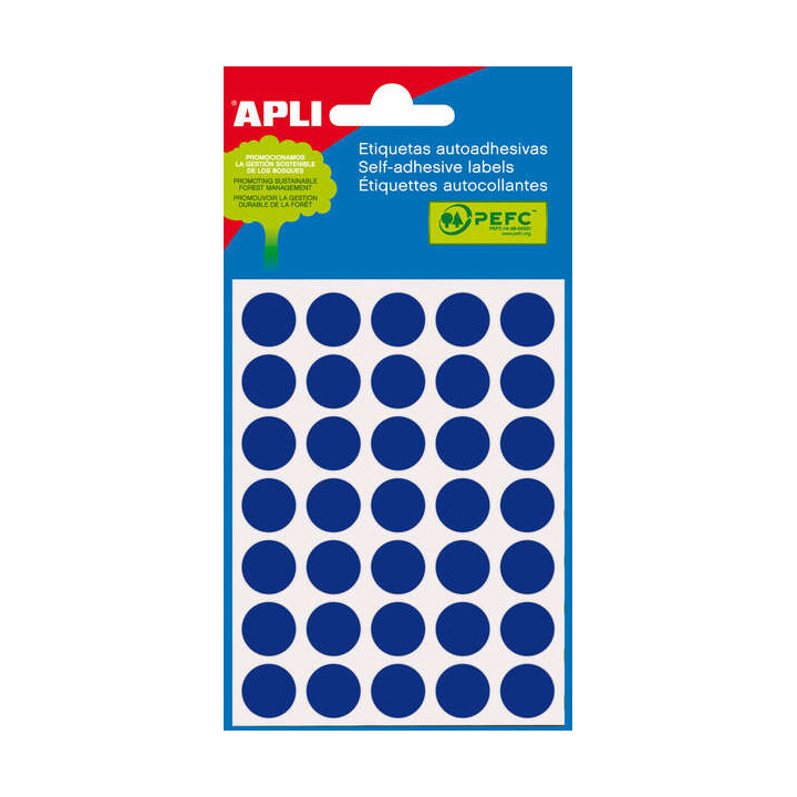 Apli Minibolsa de 175 Etiquetas Redondas Ø 13.0mm - 5 Hojas por 35 Etiquetas - Adhesivo Permanente - Aptas para Escritura con