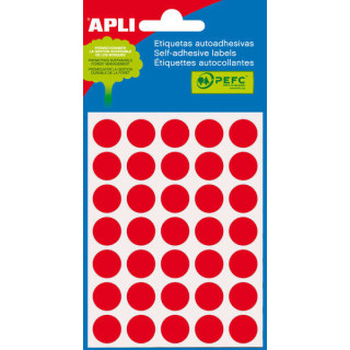 Apli Minibolsa de 175 Etiquetas Redondas Ø 13mm - 5 Hojas por 35 Etiquetas - Adhesivo Permanente - Color Rojo