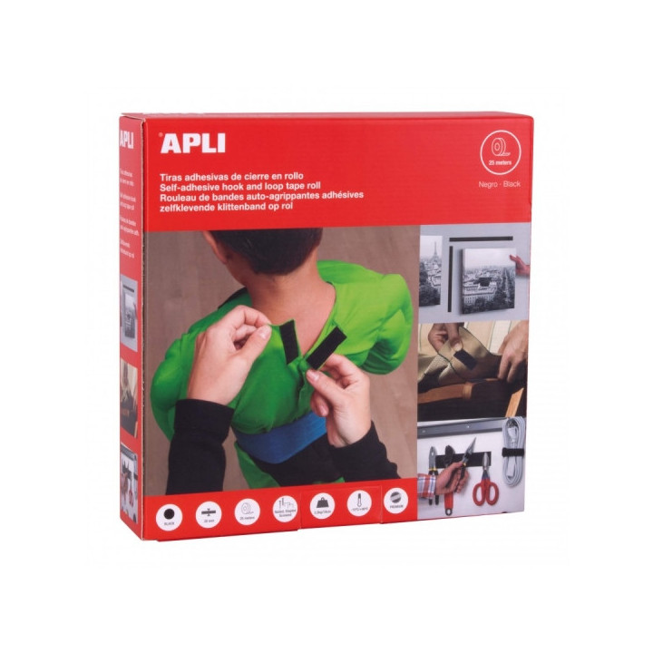 Apli Dispensador de Cinta Adhesiva Gancho Bucle - Union Segura - Reutilizable - Resistencia hasta 10 kg - Adhesivo Acrilico de