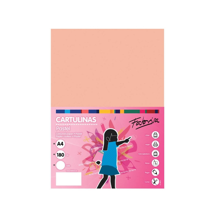 Fabrisa Pack de 50 Cartulinas 180 g/m² - Tamaño A4 - Color Salmon