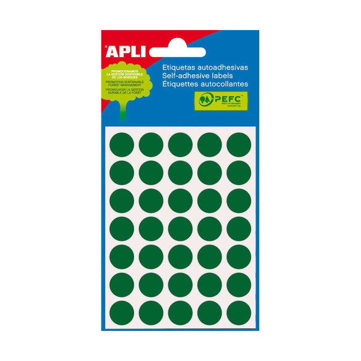 Apli Pack de 175 Etiquetas Redondas - Tamaño Ø 13mm - Aptas para Escritura Manual - Adhesivo Permanente - Color Verde