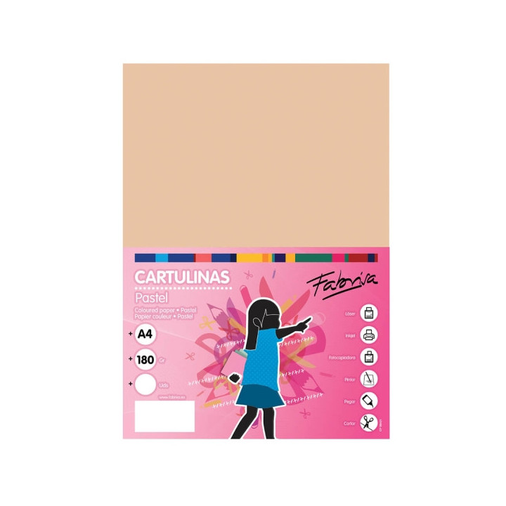 Fabrisa Pack de 50 Cartulinas 180 g/m² - Tamaño A4 - Color Vainilla