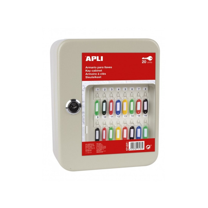 Apli Armario Porta Llaves con Cierre - 20 Posiciones - Ideal para Oficinas y Almacenes - Organizacion y Acceso Facil - No Inclu