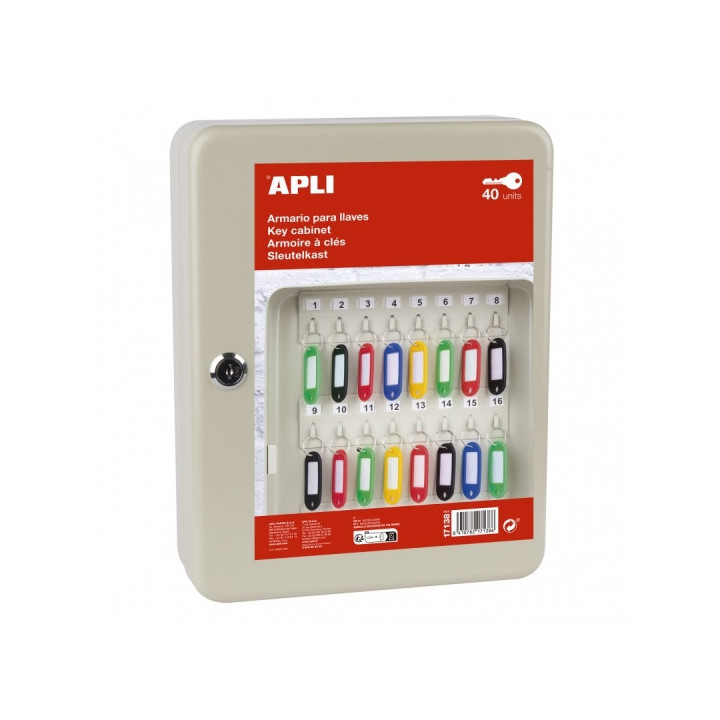 Apli Armario Porta Llaves con Cierre - 40 Posiciones - Ideal para Oficinas y Almacenes - Organizacion y Acceso Facil - No Inclu