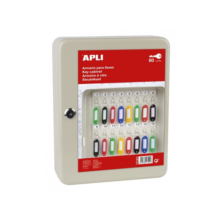 Apli Armario Porta Llaves con Cierre - 60 Posiciones - Ideal para Oficinas y Almacenes - Organizacion y Acceso Facil - No Inclu