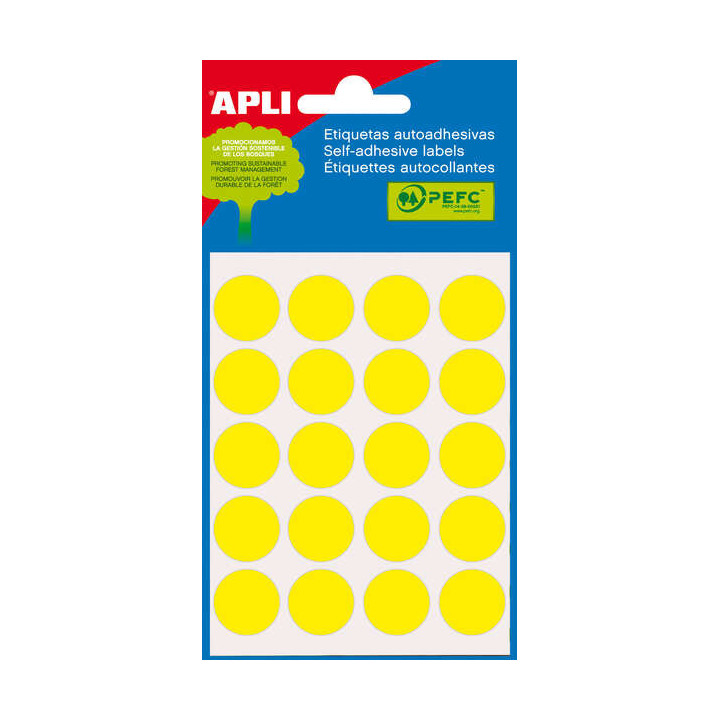 Apli Minibolsa de 100 Etiquetas Redondas Ø 19mm - 5 Hojas por 20 Etiquetas - Adhesivo Permanente - Aptas para Escritura con La
