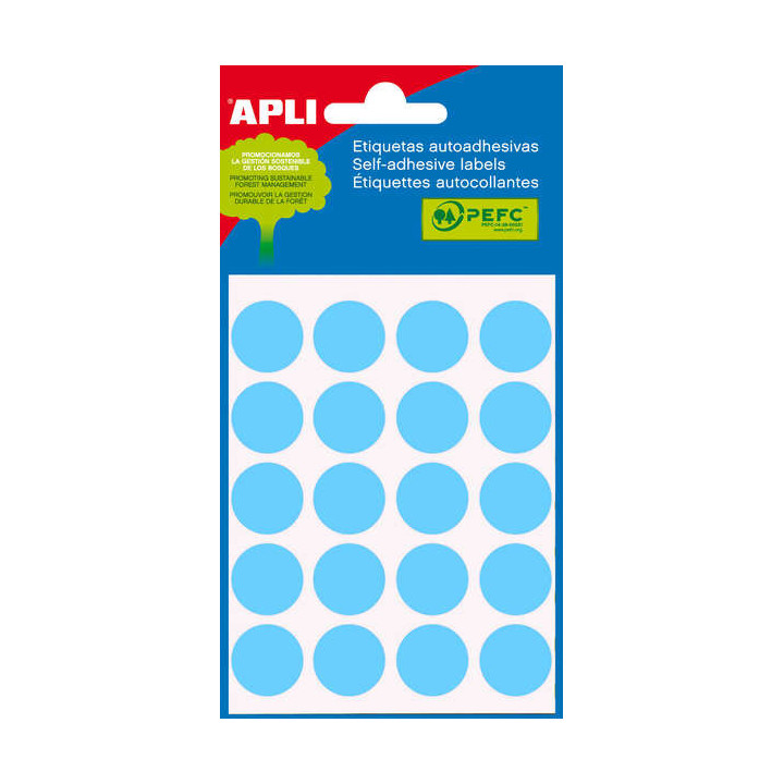Apli Minibolsa de 100 Etiquetas Redondas Ø 19mm - 5 Hojas por 20 Etiquetas - Adhesivo Permanente - Aptas para Escritura con La
