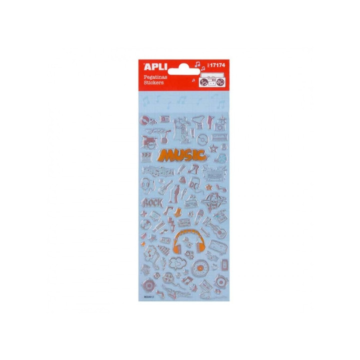 Apli Bolsa con 75 Pegatinas Musicales - Acabado Gota de Agua - Adhesivo Permanente - Ideal para Scrapbooking y Decoracion - Fom