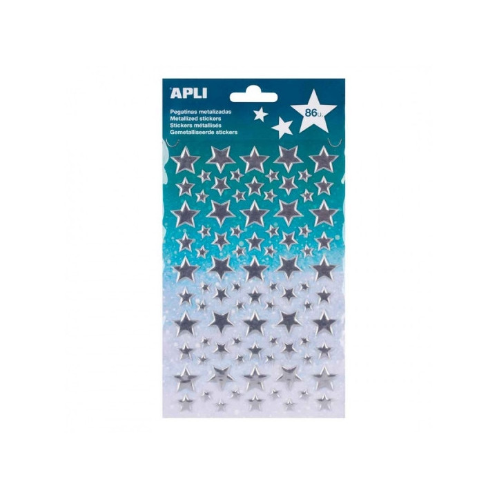 Apli Bolsa de Pegatinas Estrella Plata Metalizado - Adhesivo Permanente - Ideal para Scrapbooking - Decoracion Versatil - Estim