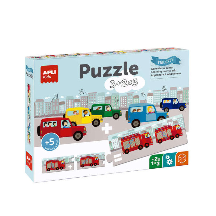 Apli Puzle Sumas y Numeros - 30 Piezas - 10 Secuencias Diferentes - Tamaño 49x7 cm - Desarrolla Psicomotricidad Fina y Mejora