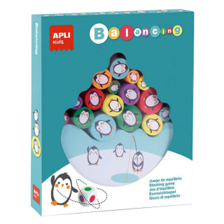 Apli Juego de Equilibrio de Pingüinos - 16 Piezas de Madera de Alta Calidad - Base en Forma de Iceberg - Dado con Colores - 3