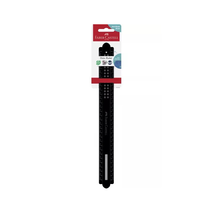 Faber-Castell Dots Regla Recta 30cm - Panel para Nombre - Escalas para Zurdos y Diestros - Color Negro