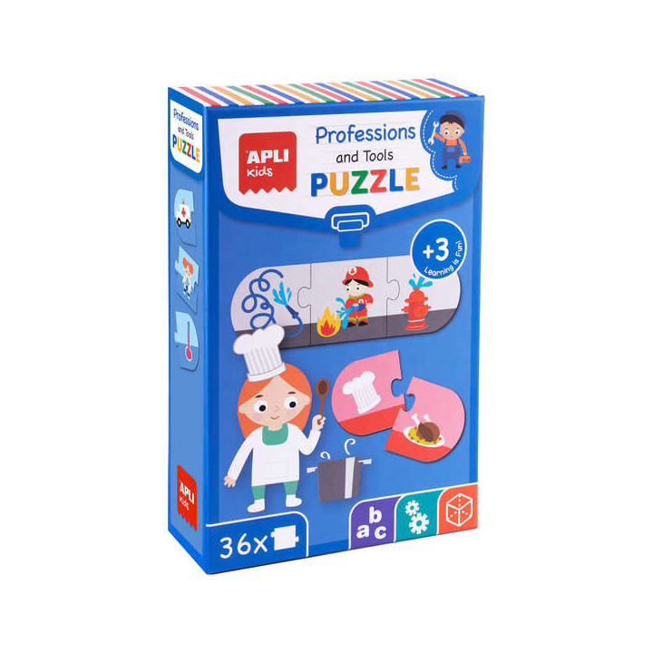 Apli Puzle Profesiones y Herramientas - 36 Piezas de 7x7 cm - Carton de 2mm con Acabado Brillante - Desarrolla Habilidades y Ca