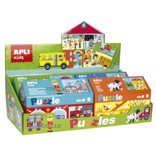 Apli Expositor de Puzles de Edificios - 24 Piezas de 7x7cm - Mejora la Concentracion