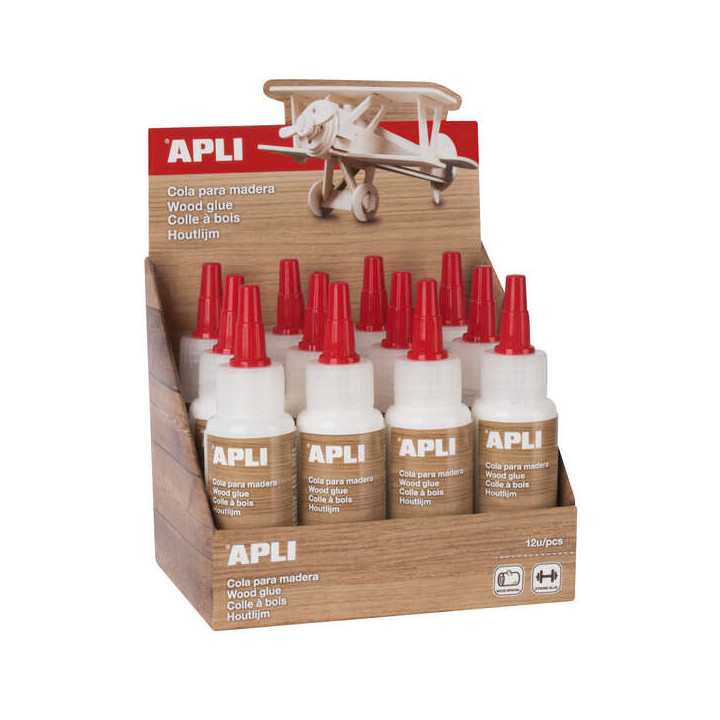 Apli Bote de Cola para Madera 80ml - Aplicador de Precision Incluido - Gran Poder de Adhesion - Transparente al Secar - Sin Dis