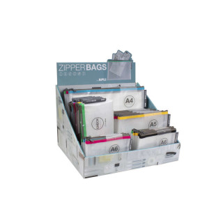 Apli Expositor de Zipper Bags - 80 Unidades en 4 Medidas Surtidas - 5 Colores Resistentes - Goma Eva Transparente de Alta Calid