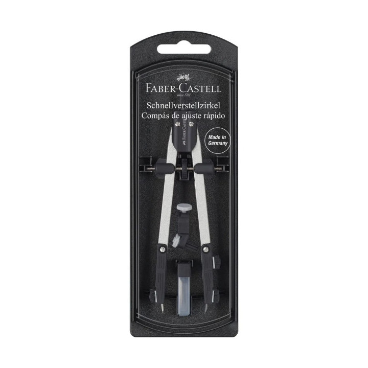 Faber-Castell Compas de Ajuste Rapido - Articulaciones en ambos Brazos - Accesorios de Recambio - Adaptador Universal