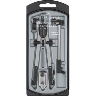 Faber-Castell Compas de Ajuste Rapido con Alargadera - Articulaciones en ambos Brazos - Accesorios de Recambio - Adaptador Univ
